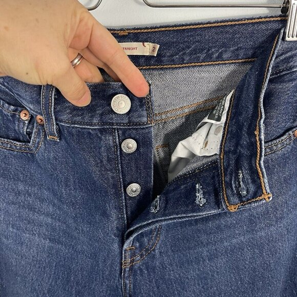 Levis Premium Wedgie Straight Jeans Blue Womens 26 Button Fly Raw Hem - Picture 12 of 15